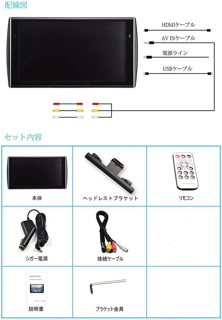 LOSKA Headrest Monitor Adopts ADS Wide LCD with High Brightness and Full Field of View External Input Inch Rear Monitor MP5 Multimedia Playback Rear