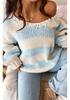 Autumn/Winter Casual Loose Knit Sweater with Slanted Shoulder and Dopamine Stripes