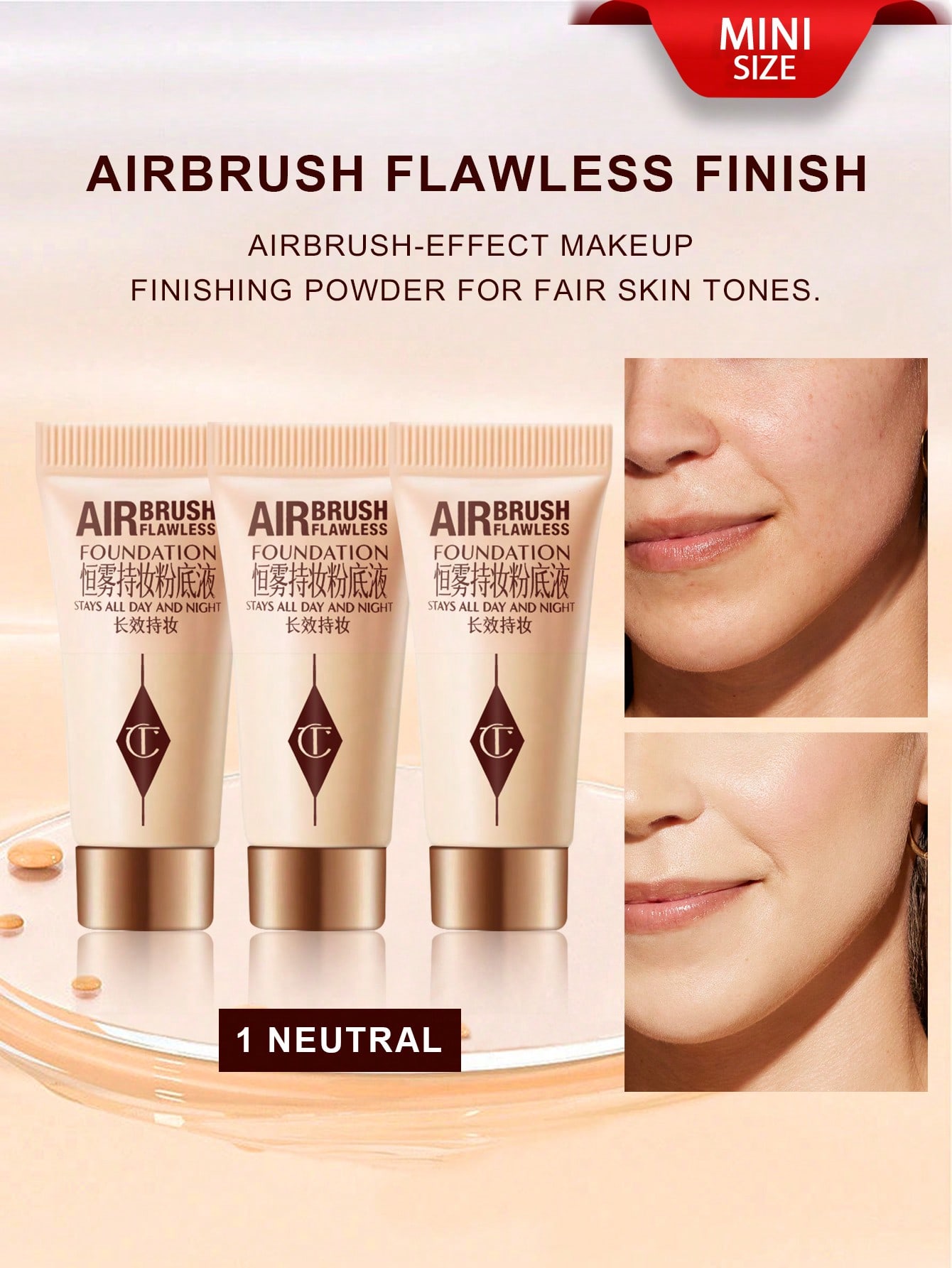 

Charlotte Tilbury Airbrush Flawless Foundation 1 Neutral 5мл*3 - 24 часа полное покрытие mini 1 NEUTRAL*3