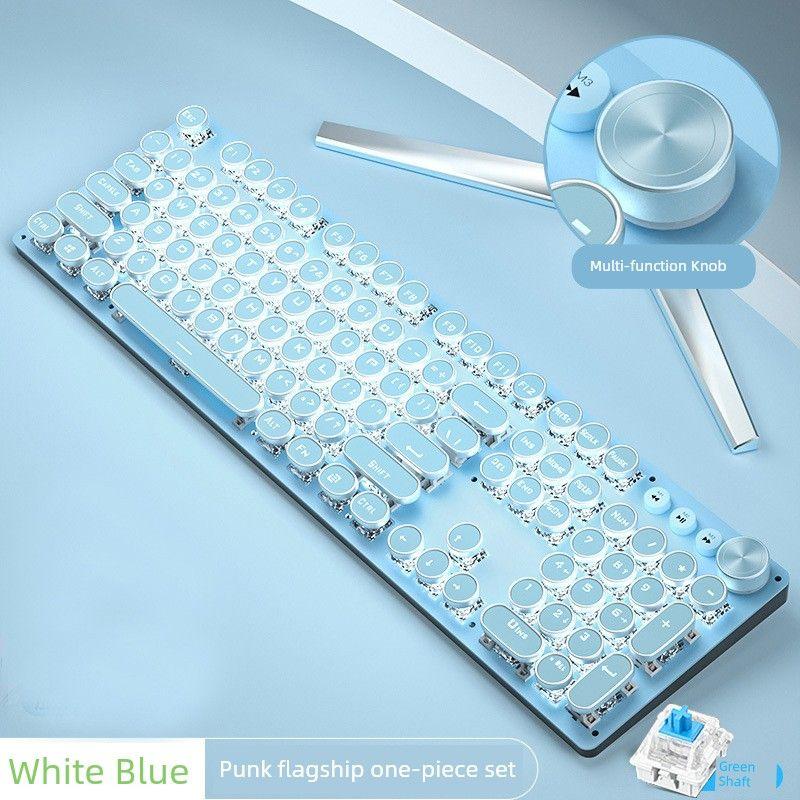 

Pioneer Cross-Border Ретро Панк Механическая Клавиатура Keyclick Линейное Действие E-Sports Публичная Игровая Клавиатура Проводная Женская Картофельный Крахмал Wired Blue Green Shaft White Punk Knob Edition No