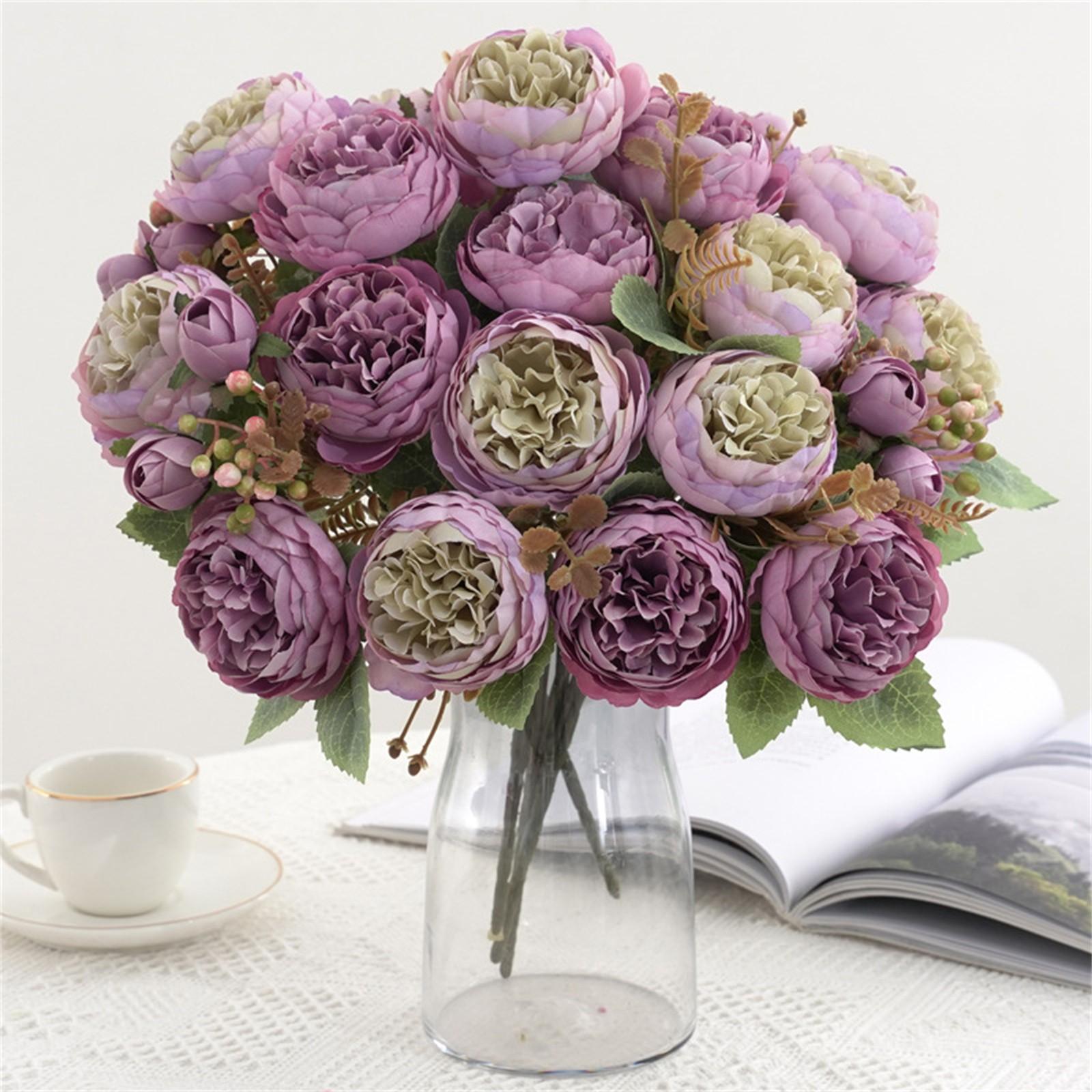 

Artificial Flowers Silk Peony Bouquet Home Living Room Decoration Simulation Flower Tea Bud Pink Peonies Green Plant Party Decor One Size фіолетовий