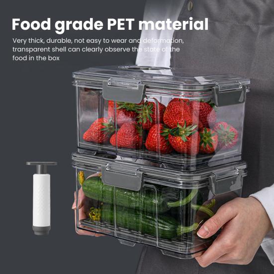 1.5/2.5/7.5L Transaprent Vacuum Crisper with Vacuum Pump Airtight Bread Box Detachable Drainage Plate Fruit Container Grain Careal