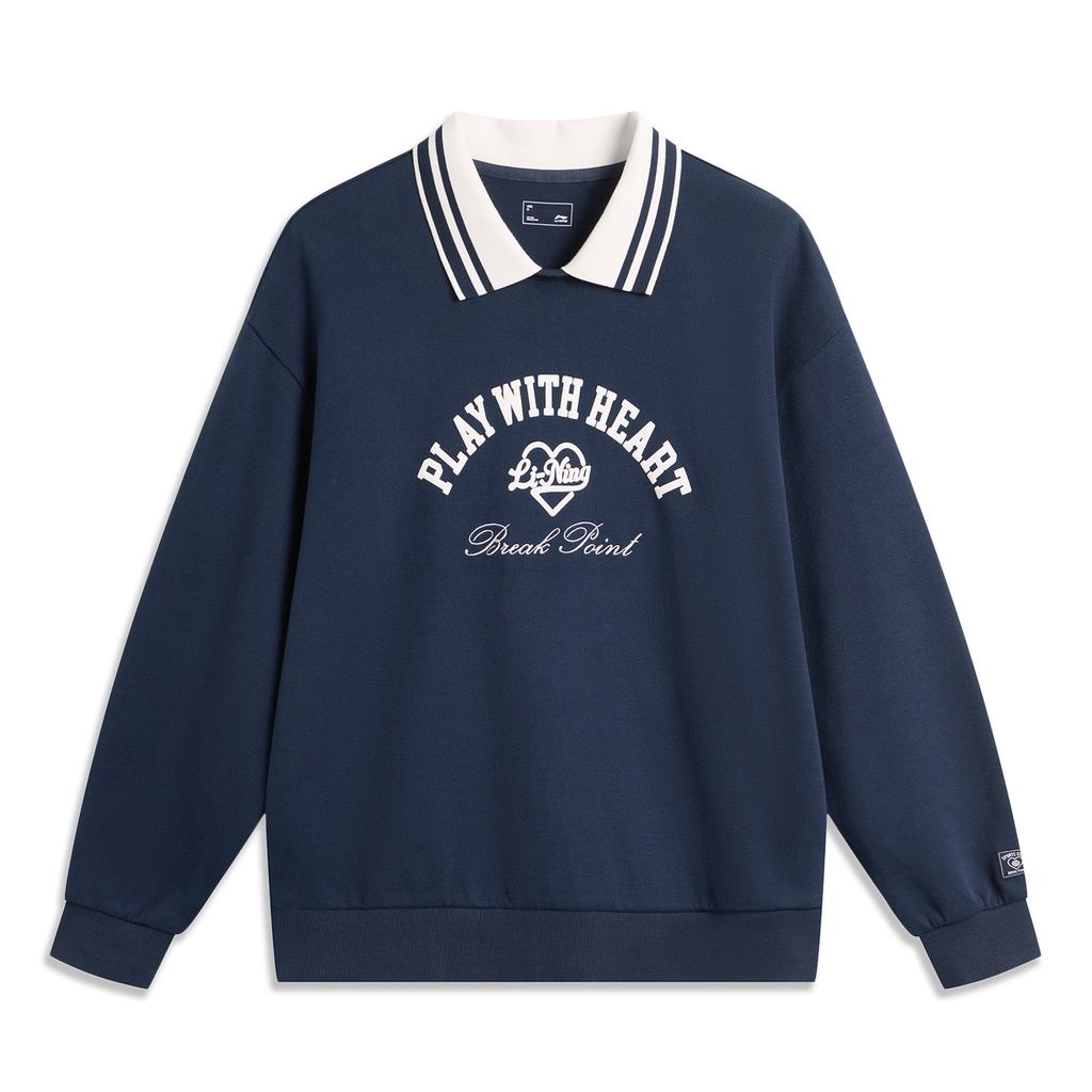 Li Ning Sports Lifestyle Series Casual Letter Print Sweatshirt Women Sweatshirt Deep-Iris-Blue AWDU450-4