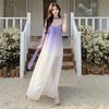 Summer new French romantic Ou Ruo purple gradual change tube top super fairy long dress