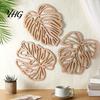 Monstera Leaf Wall Hanging 3Pcs Hollow Decoration, Wooden Tropical Art Plaque, Decorative Retro Ornament Sculpture with Hook for Living Room