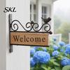 Bird Welcome Sign Mini Sign, Retro Carved Wooden Panel with Iron Frame Wall Vintage Decoration Mounting for Outdoor Porch Courtyard Gates Fences,