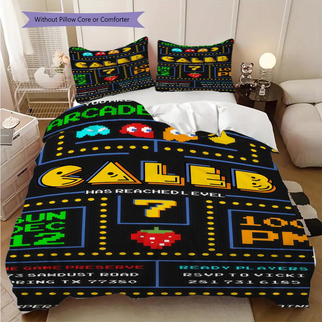 PacMan Tournaments Retro Fun Three-piece Set(1 * Duvet Cover + 2 * Pillowcase, Without Core) Bedding Set Soft and Comfortable