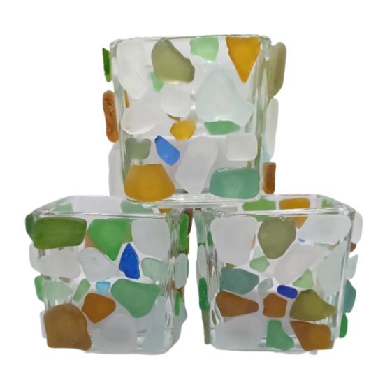Sea Glass Tea Light Holders Handmade Mediterranean Candlesticks Nature Inspired Candle Holder Unique Gift