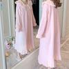 Autumn Winter Women's Nightwear Nightdress Flannel Thickened Solid Color Nightgown Doll Collar Student Warm Coral Velvet Ruffle Dress Robes