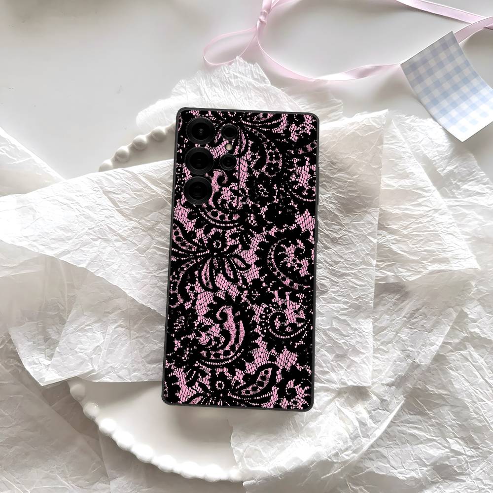 Black Lace Pattern Personalized Mobile Phone Case For Samsung S 24 Fe 25 Ultra Plus 20 Lite 21 30 22 23 24 22 Ultra 5G Fundas