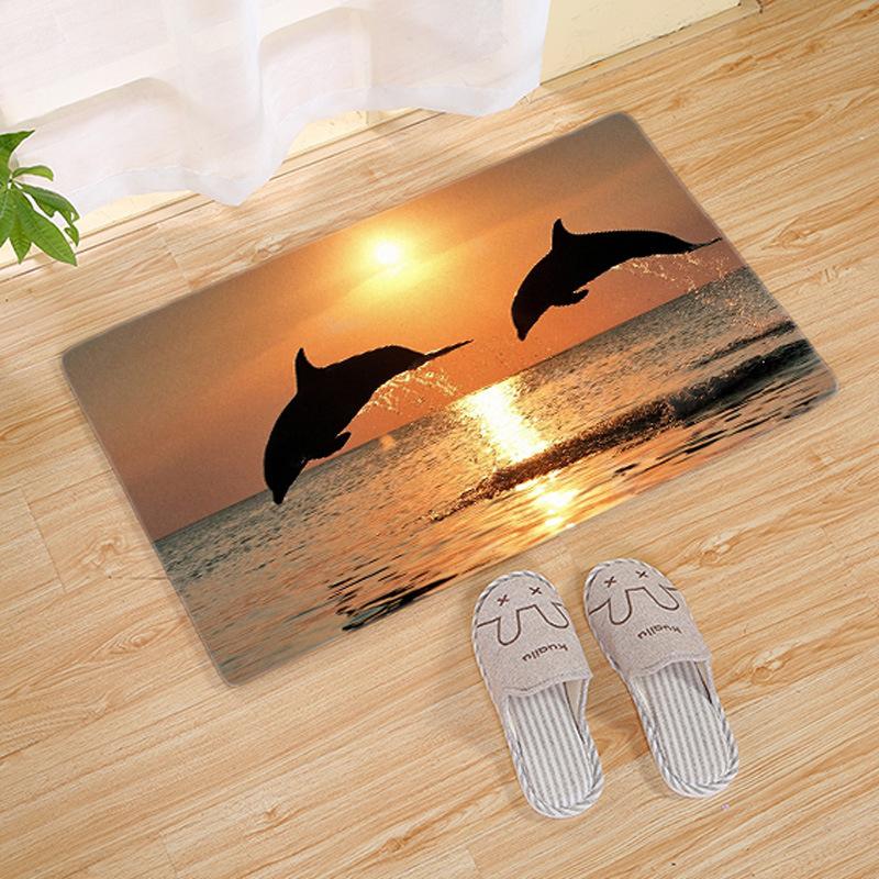 Dolphin Ocean Wave Print Carpet Mat Non-Slip Rug Home Decoration Indoor Floor Mats for Kids Room Living Room Decorative Mats