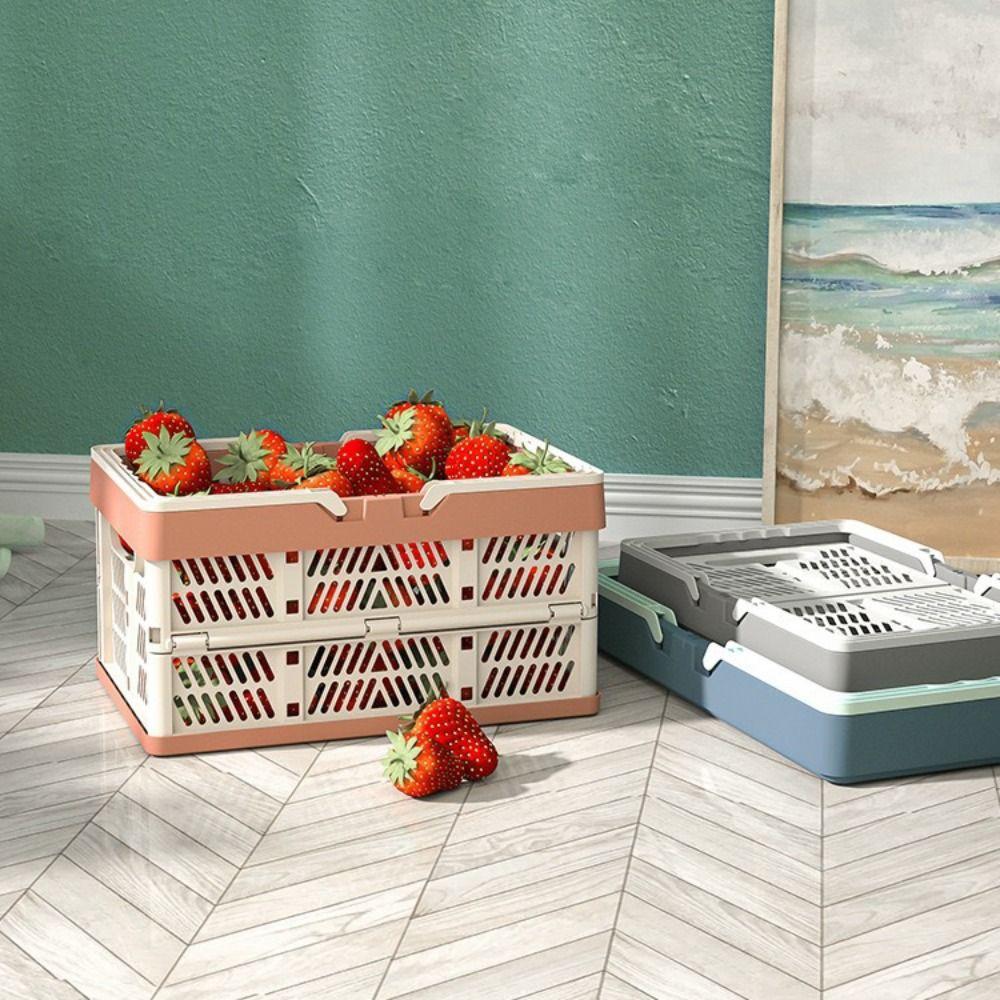 Plastic Folding Storage Basket with Handle Foldable Storage Box For Kitchen and Camping