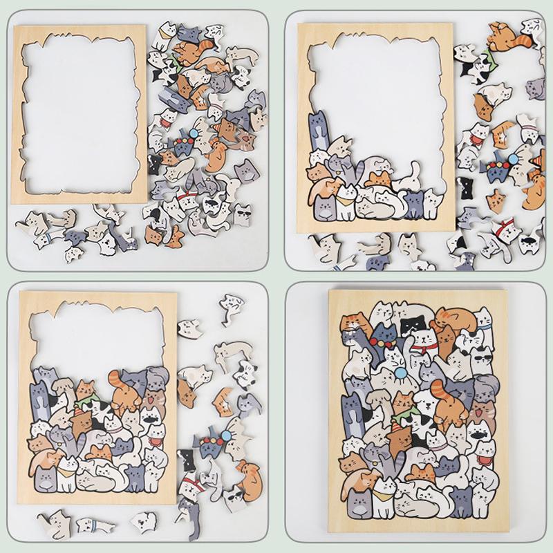 Kids Creative Animal Shape Puzzles Table Games Dog Cat Panda Stacked Puzzle Brain Games Montessori Thinking Education Wooden Toy