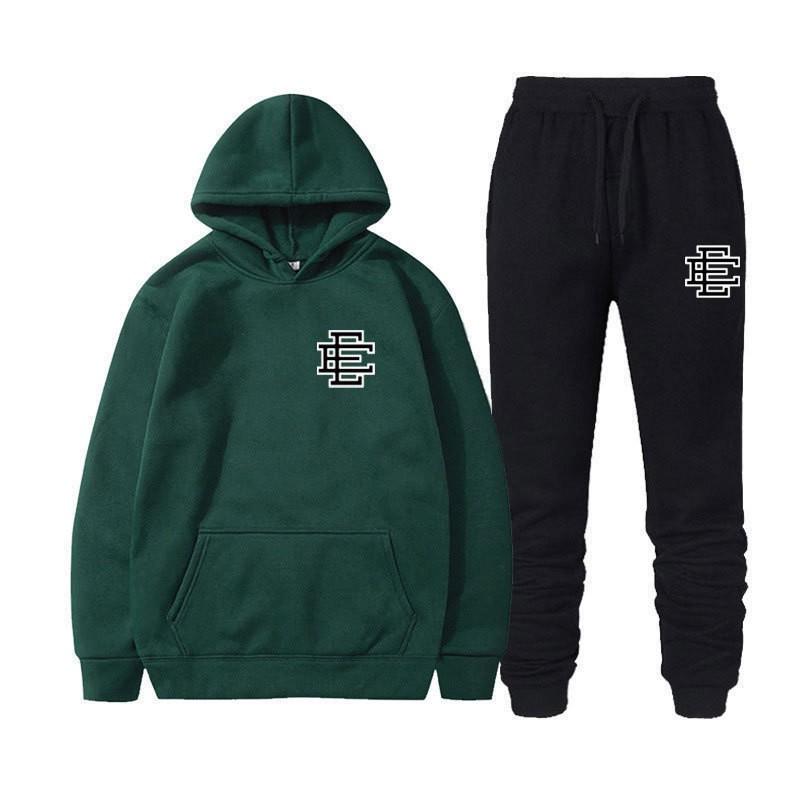 Unisex Casual Hooded Fleece-Lined Sweatshirt Pants Set Sporty Solid Color Outfit Fall