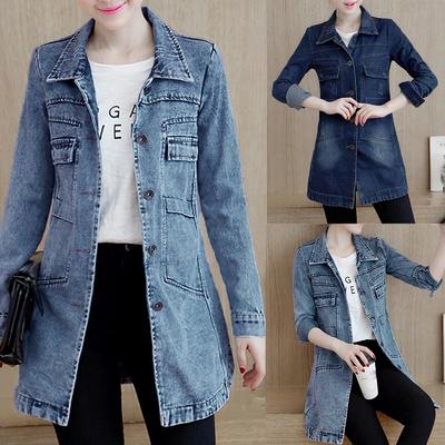Artı Boyutu Moda Yaka Kadın Rahat Denim Düğmeler Vintage Kot Ceket Hırka