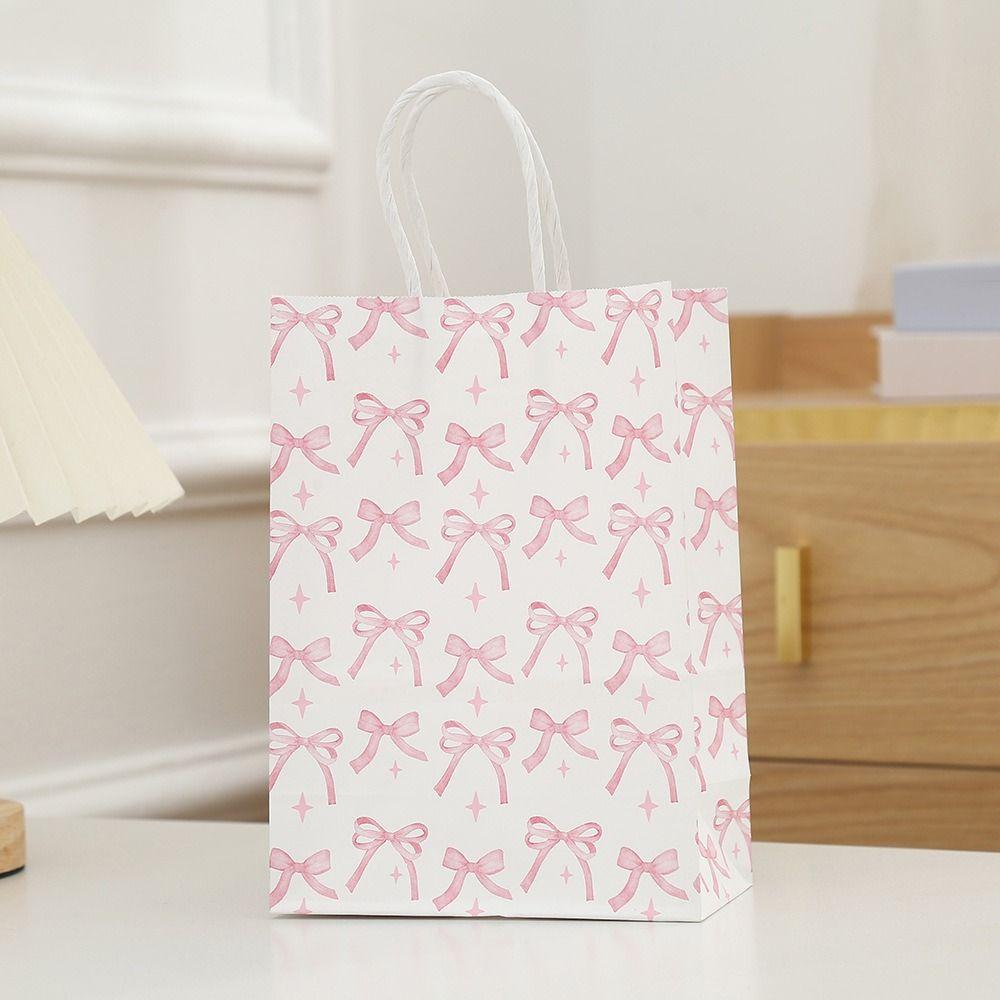 12Pcs Paper Gift Packing Bag Pink Bow Candy Cookie Bags Durable Present Wrap Bag  Celebration