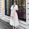 Japanese Dress Short Sleeve Women's Cape Mesh Big Bow Lace Temperament Splicing Long Dress