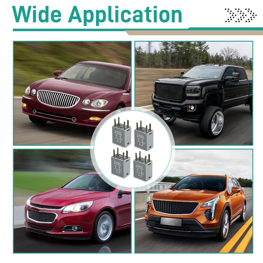 4 Pcs 12088567 8567 Automotive Relay - 12VDC 30A 4-Pin, High-Performance Automotive Relay 12088567 Fit For Buick, Cadillac, Chevrolet, GMC - OEM