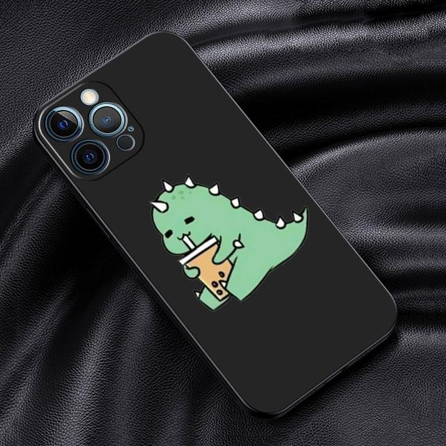 

Чехол для Apple iPhone 14 13 11 12 Pro 7 XR X XS Max 8 Plus 6 6S SE 2022 13Pro, черный мягкий телефон, милый маленький динозаврик iPhone 14 Pro Max