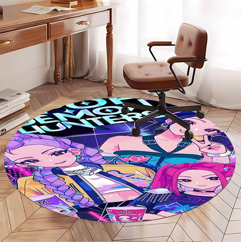 Tappeto Rotondo con Motivo KPop Demon Hunters, Tappetino da Interno/Esterno, per Picnic, Sala Giochi, Camera da Letto, Ufficio, Soggiorno, Tappeto Decorativo per la Casa, Regalo di Compleanno