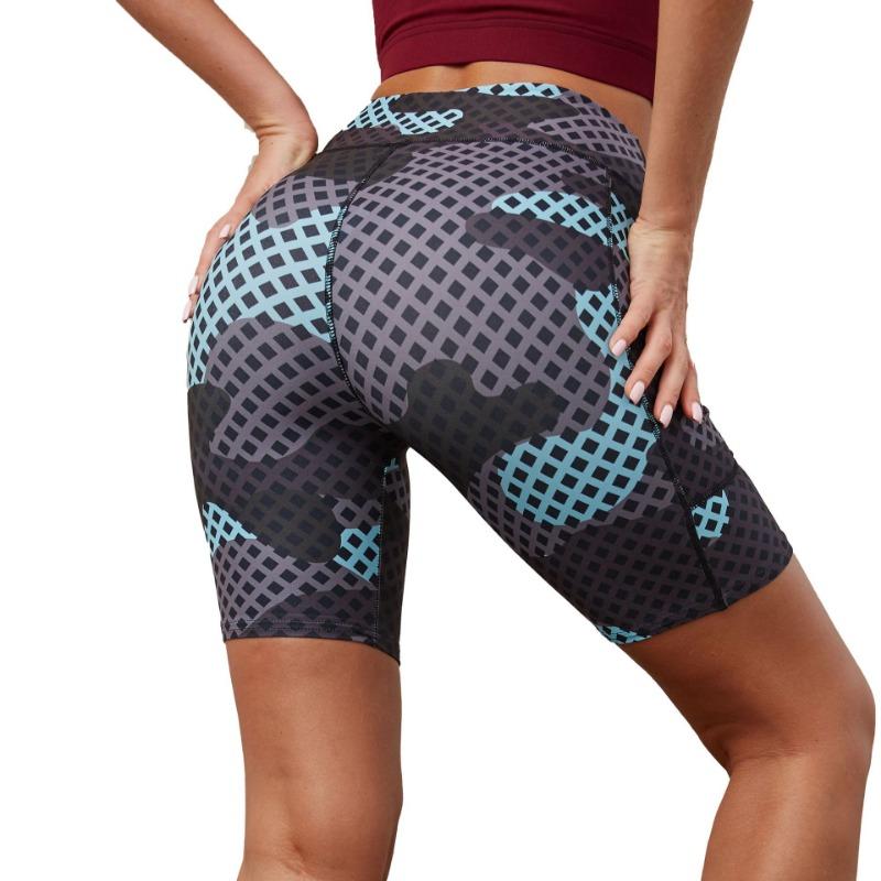 

Спортивные брюки с высокой талией и камуфляжным принтом, брюки для йоги с карманами, велосипедные шорты