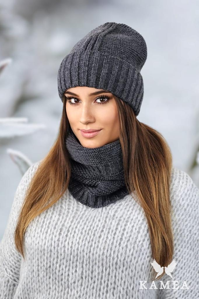 Vera Women' Set Hat with Snood Graphite Color