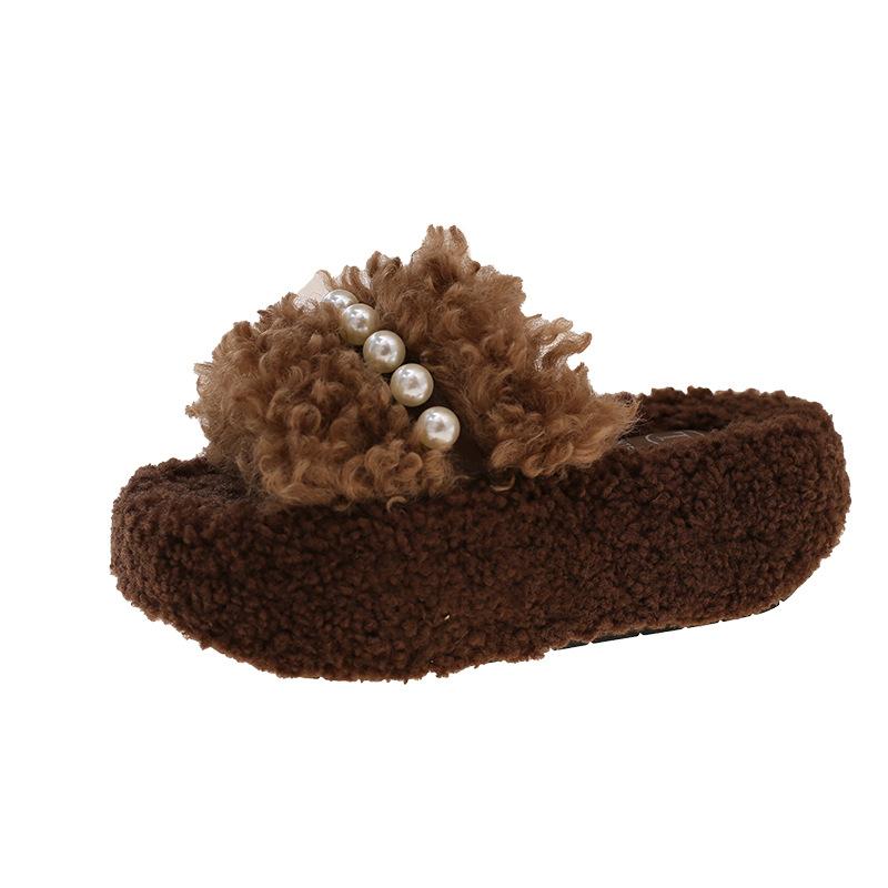 Women Platform Plush Shoes Winter Fashion Height Increase Luxury Cotton Slippers Warm Comfort Non Slip Indoor One Word Slippers