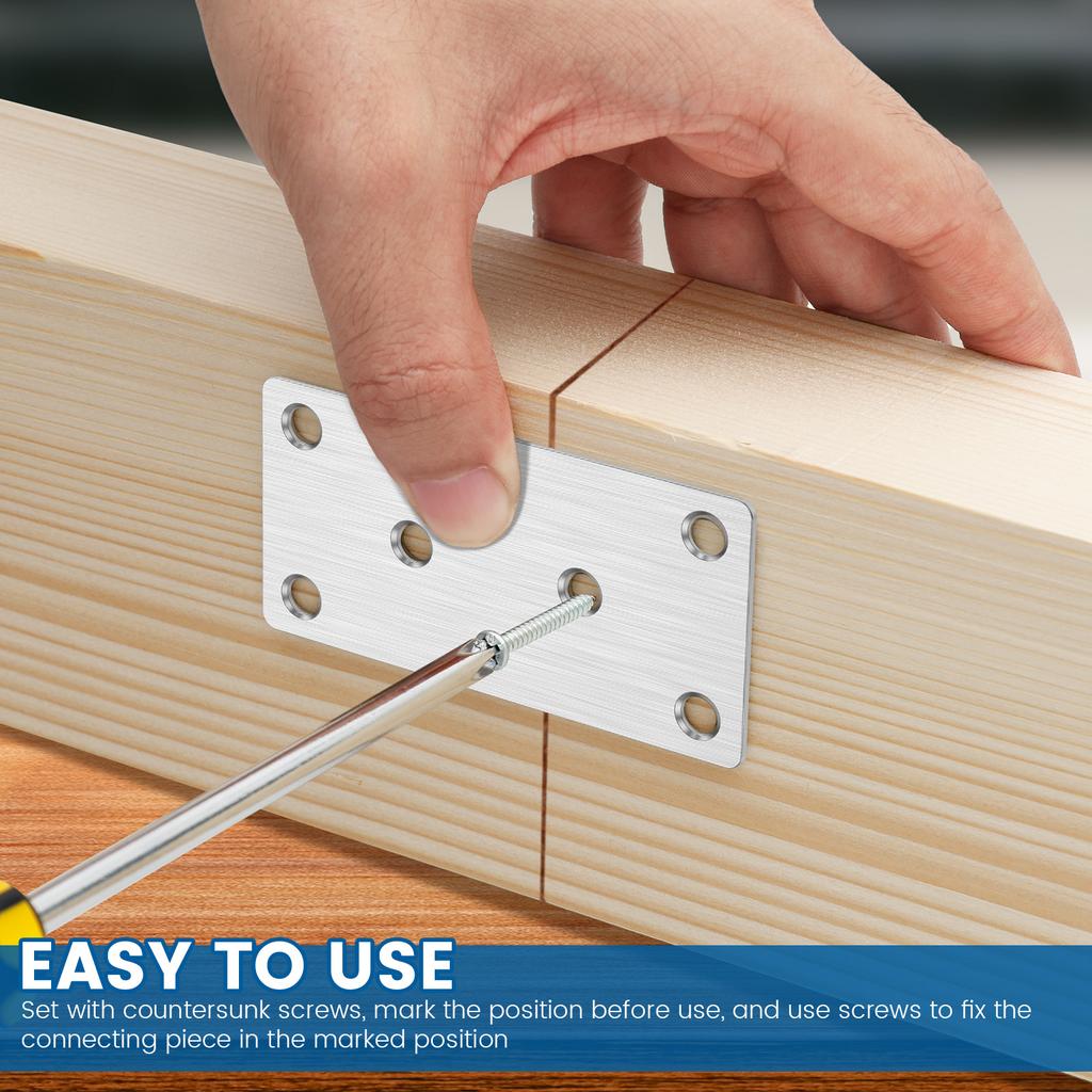 20Sets Flat Bracket 201 Stainless Steel Connector Multipurpose Repairing Plate with Screws Portable Wooden Furniture Fasteners