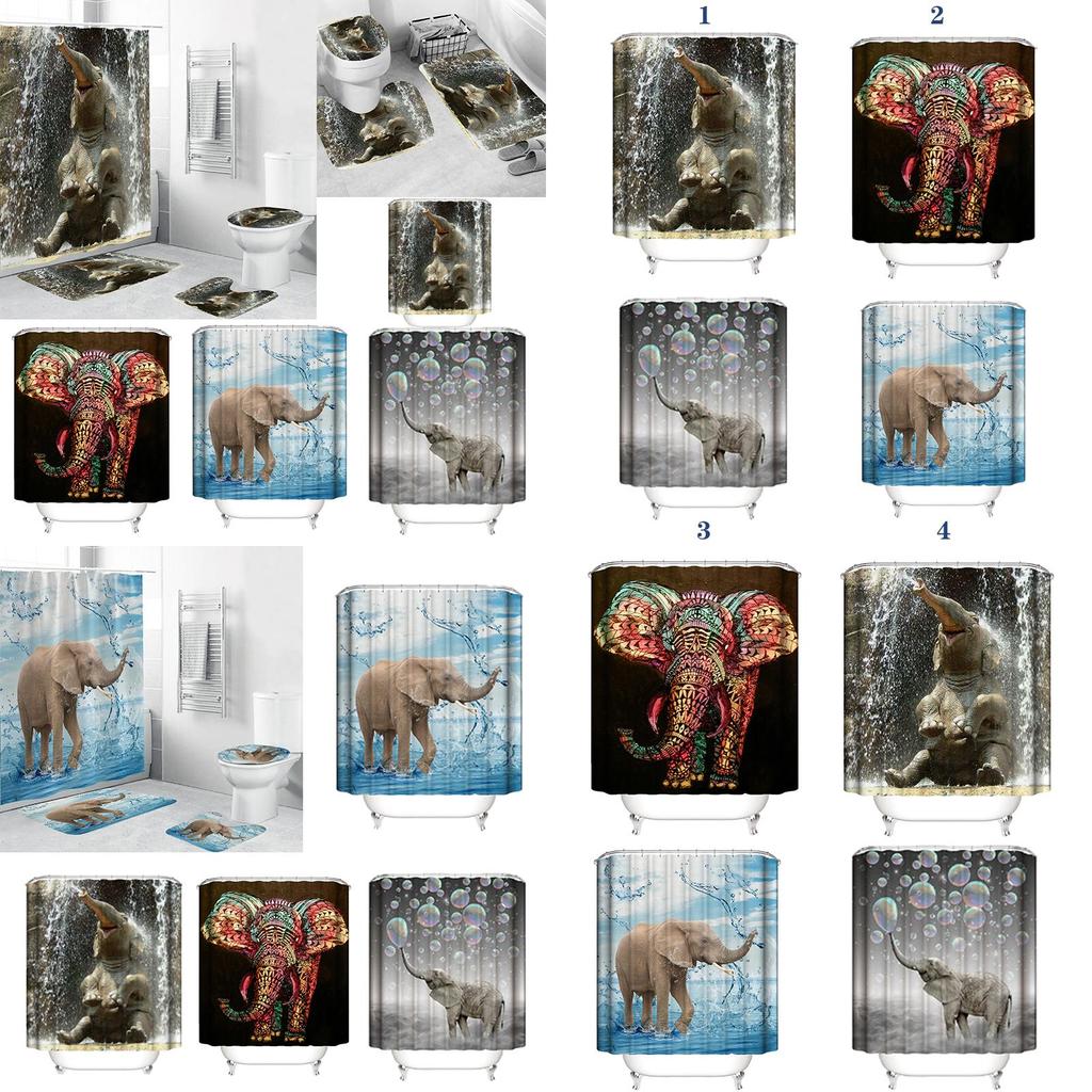 Colorful Elephant Shower Curtain Waterproof Washable Bathroom Decor With 3d Printing And Hooks