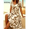 New Women's Short Sleeve V Neck Dress Casual Abstract Painting Pattern Home Dress Summer Fashion Plus Size A Line Dress