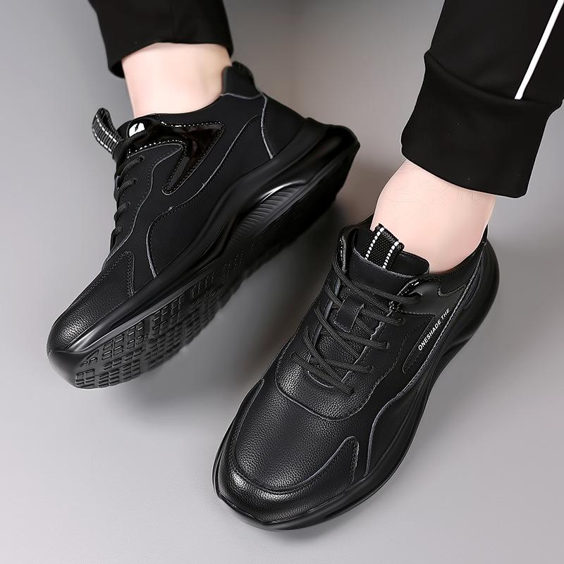 Two-layer Cowhide Casual Men's Shoes Fashion Versatile Trend Leather Sports Shoes Outdoor Travel Comfortable Soft-soled Running Shoes