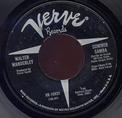 Disque 7 pouces WALTER WANDERLEY - Summer Samba = Samba De Verao / Cal VK10421 Verve Records 1966 US Jazz Occasion