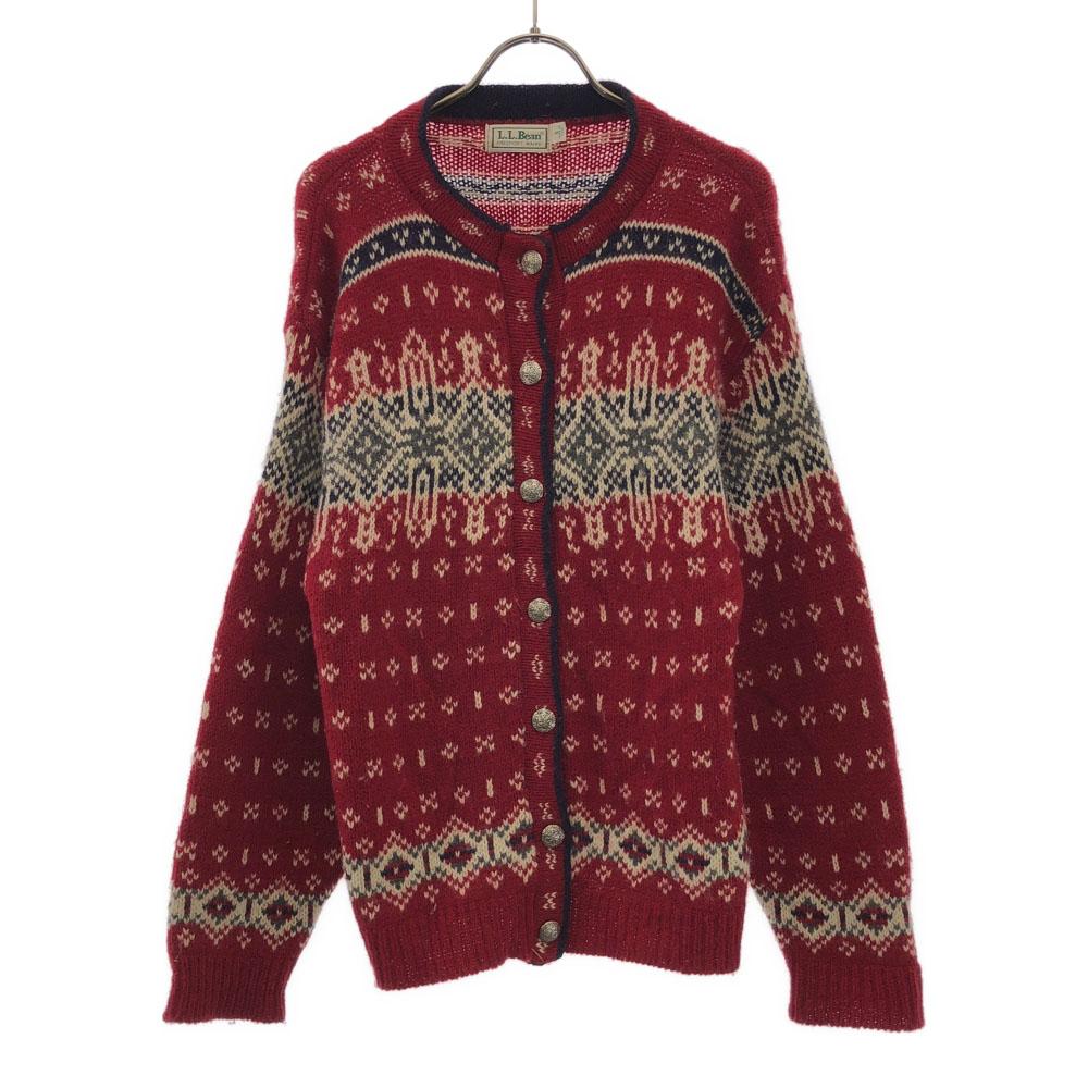 

L.L.Bean 80-е годы Сделано в США Смесь шерсти Винтажный скандинавский узор Лонгслив Вязаный кардиган с круглым вырезом Женский Б/У