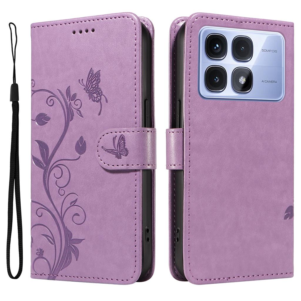 For Xiaomi Redmi K70 Ultra PU Leather Cases Flower Pattern Wallet Stand Phone Cover with Strap
