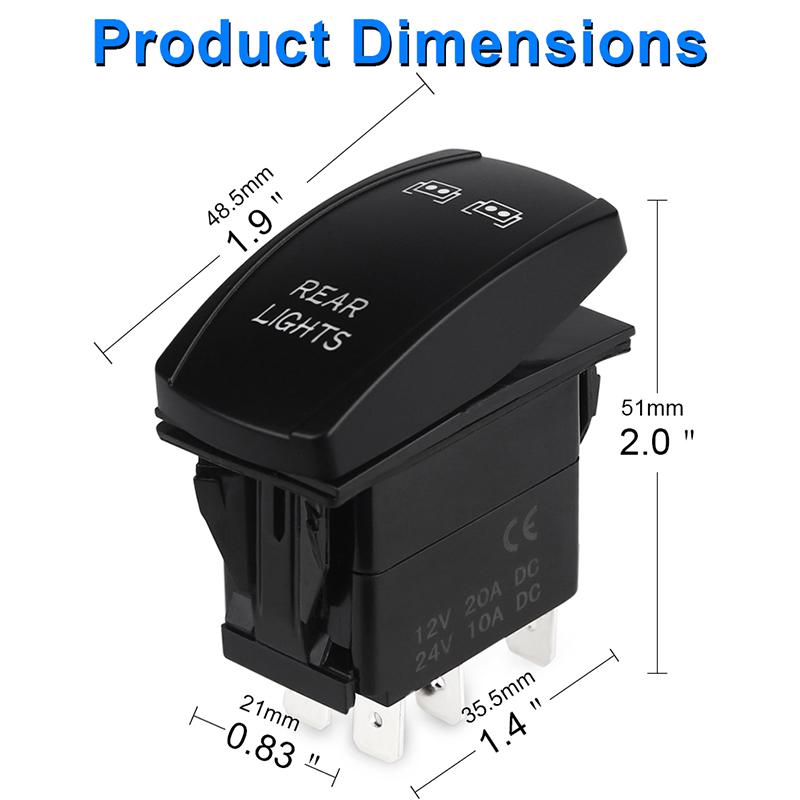 5pin Laser Push Button Rocker Toggle Switch Blue LED Bar Light Auto Led Light Bar Rocker Switch Waterproof