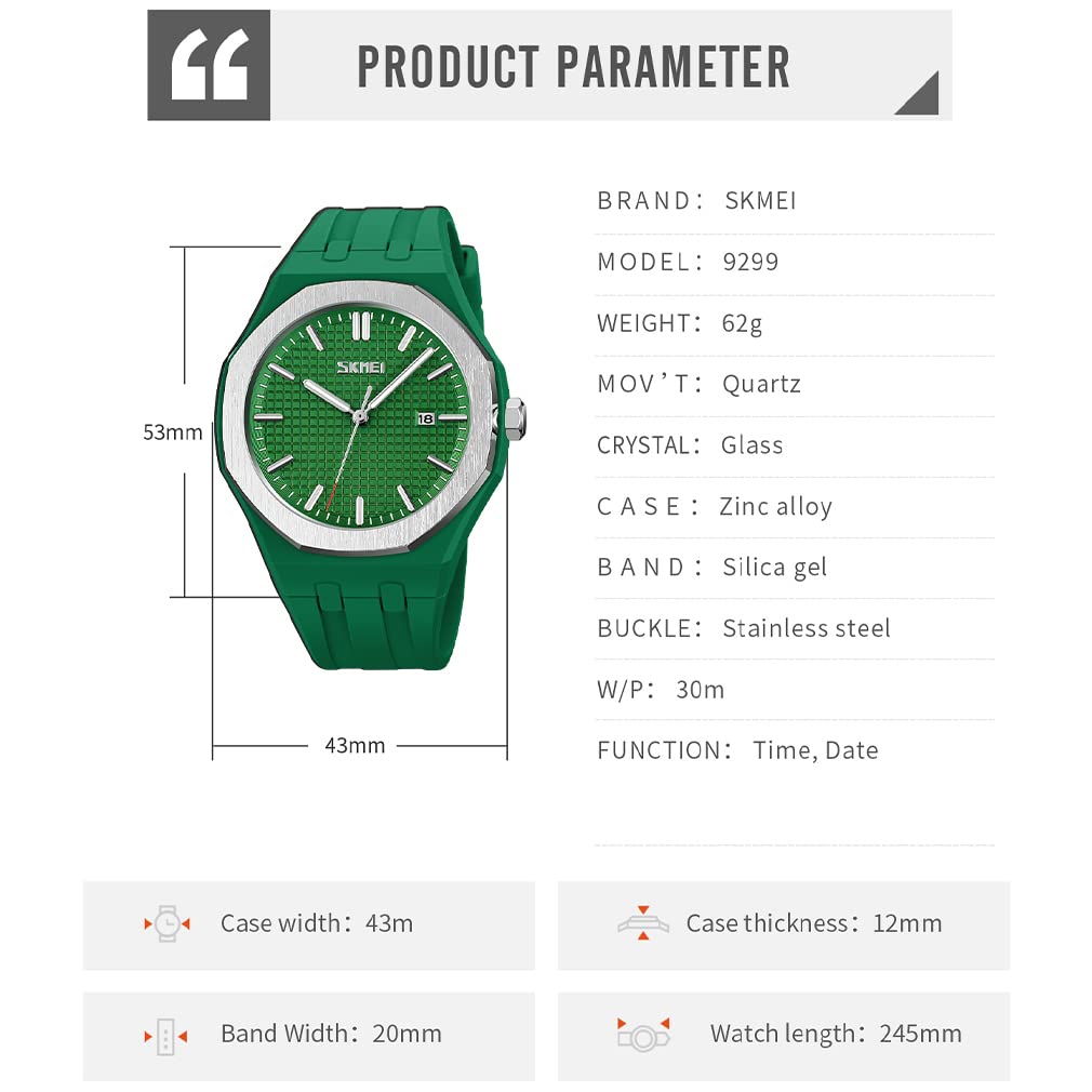 SKMEI Simple Analog Quartz Large Date Gift for High School Students Men's Watch, Design, Silicone, Sports, Waterproof, Stylish, Casual, Movement,