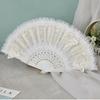 Elegante Ventaglio di Pizzo Bianco Ventaglio a Mano per Matrimonio Ventaglio Portatile Retrò per Donne
