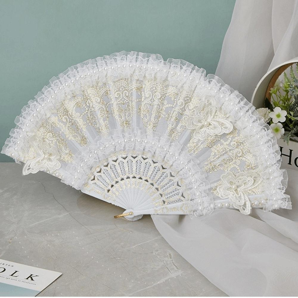 Elegante Ventaglio di Pizzo Bianco Ventaglio a Mano per Matrimonio Ventaglio Portatile Retrò per Donne