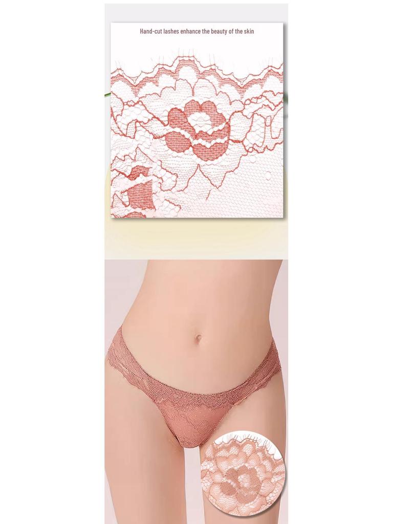 Dámské sexy krajkové průhledné kalhotky trojúhelníčkového střihu s nízkým pasem – Ultratenké, zvedající boky, design s výřezy