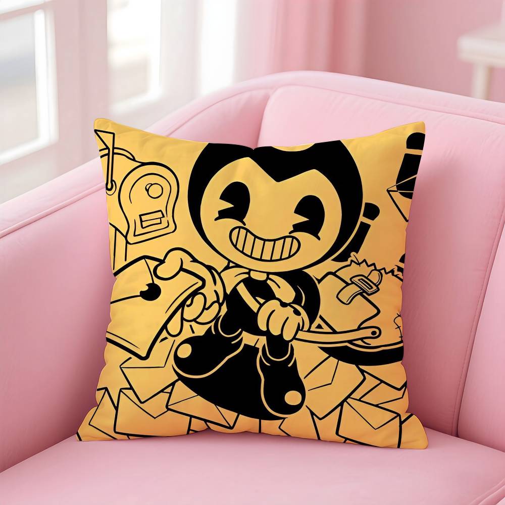 Anime Bendy and the Ink Machine Pillow Case Anti-dustmite Pillowcase Invisible Zipper Silky Short Plush Sofa Cushion Cover