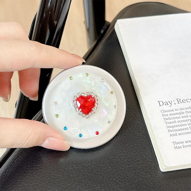 Colorful Heart Rhinestone Phone Holder: Magnetic, Retractable, Portable Finger Ring