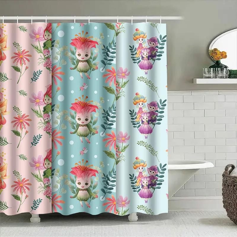 

Floral Bathroom Shower Curtain Pink, Blue, Green White Flower Printed Shower Curtains For Home Decoration Size 180Cm X 240Cm W60H190(CM)-1 Pcs