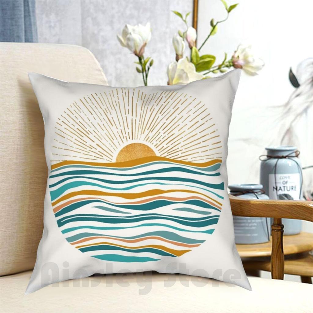Sun And Sea Abstract Landscape Pillow Case Printed Home Soft DIY Pillow Cover Sun Sunshine Sunset Sunrise Abstract