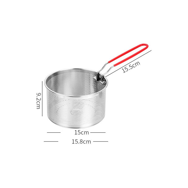 LMETJMA Deep Fryer Basket Round Stainless Steel Fry Baskets With Silicone Handle and Resting Hook for French Chips JT96