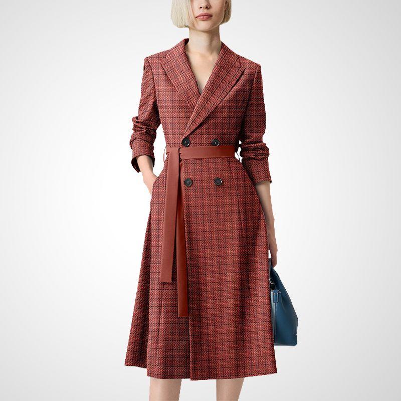 

Модное широкое женское тренч-пальто средней длины, длинное, приталенное, стройнящее Red L