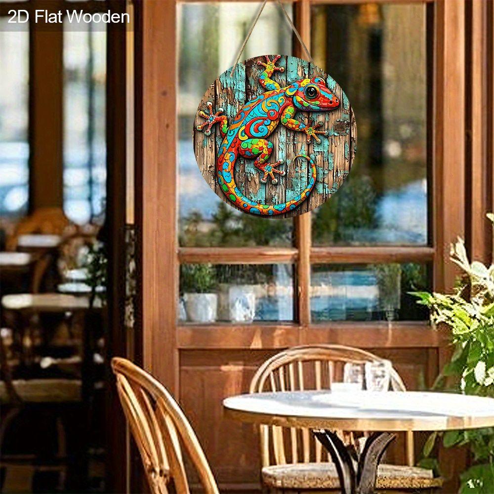 2D Flat Hanging Decorative Signs,interior Wall or Door Decoration,garden Decoration,the Pattern Is a Colored Lizard,a Housewarming Gift for Friends