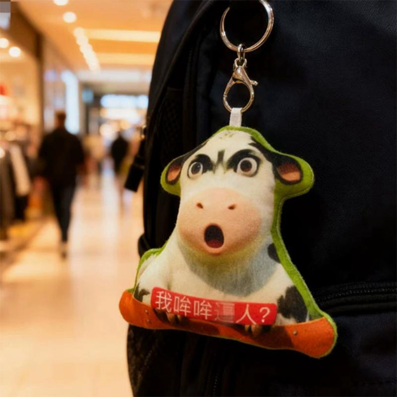 

Playful Calf Cute Grass Cow Playful Expression Package Around The Key Chain Plush Pendant Bag Decorative Present