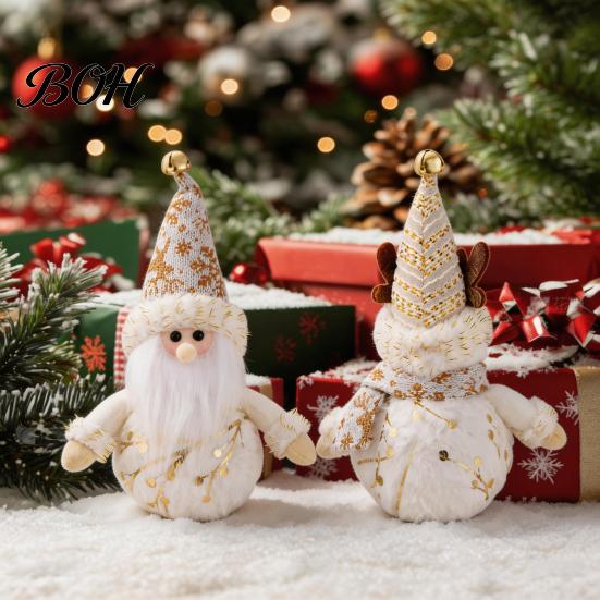 Santa Claus Tabletop Decor Christmas LED Plush Doll Ornaments, Light Up Elk Snowman Fireplace Decoration, Cute Stuffed Toy for Table Holiday