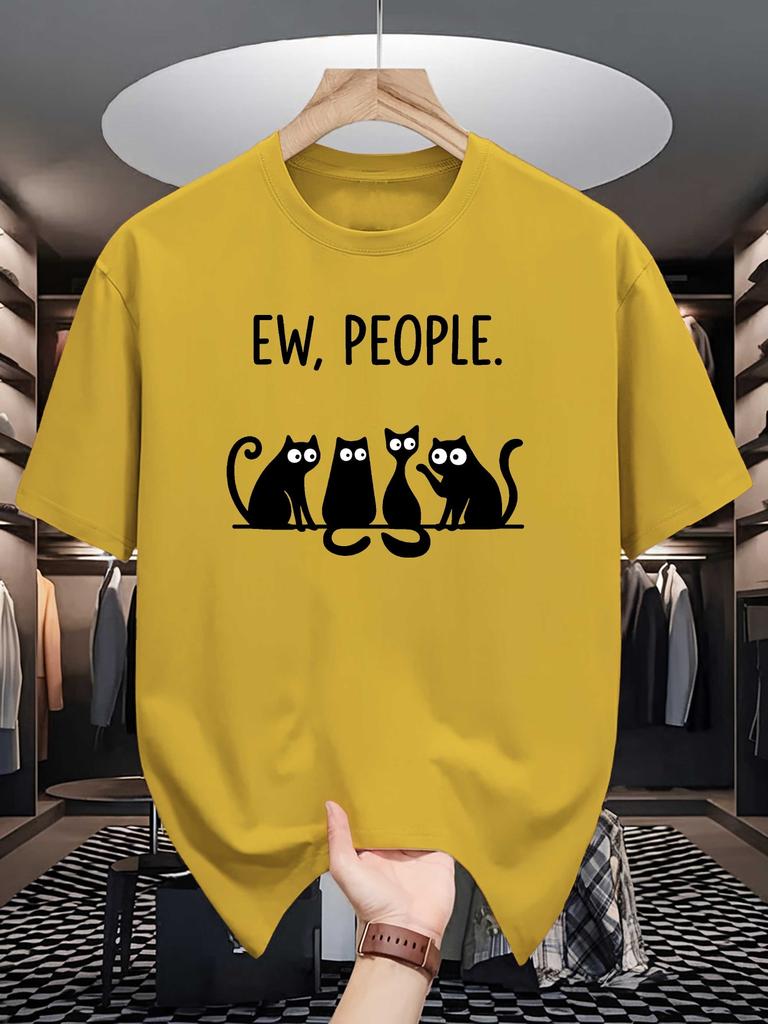 Unisex Crew Neck Tee Ew People Black Cats Graphic Print Soft Cotton Loose Breathable Short Sleeve Summer Casual Daily Street Tops