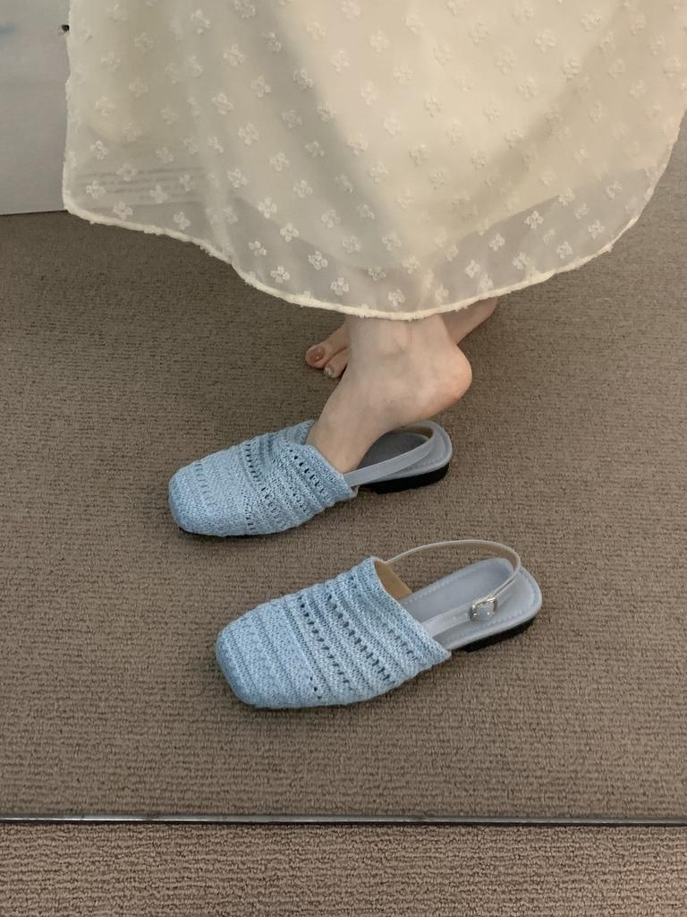 French gentle woven bag head sandals girl 2025 spring and summer vacation fairy evening empty single shoes